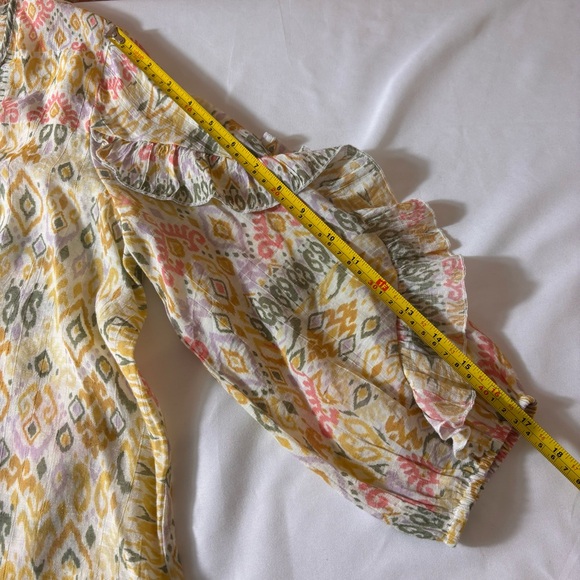 Boho Blouse 3/4 Ruffle Sleeve V-Neck Lightweight Sheer Multicolor Fall Top Sz PM - Picture 10 of 11